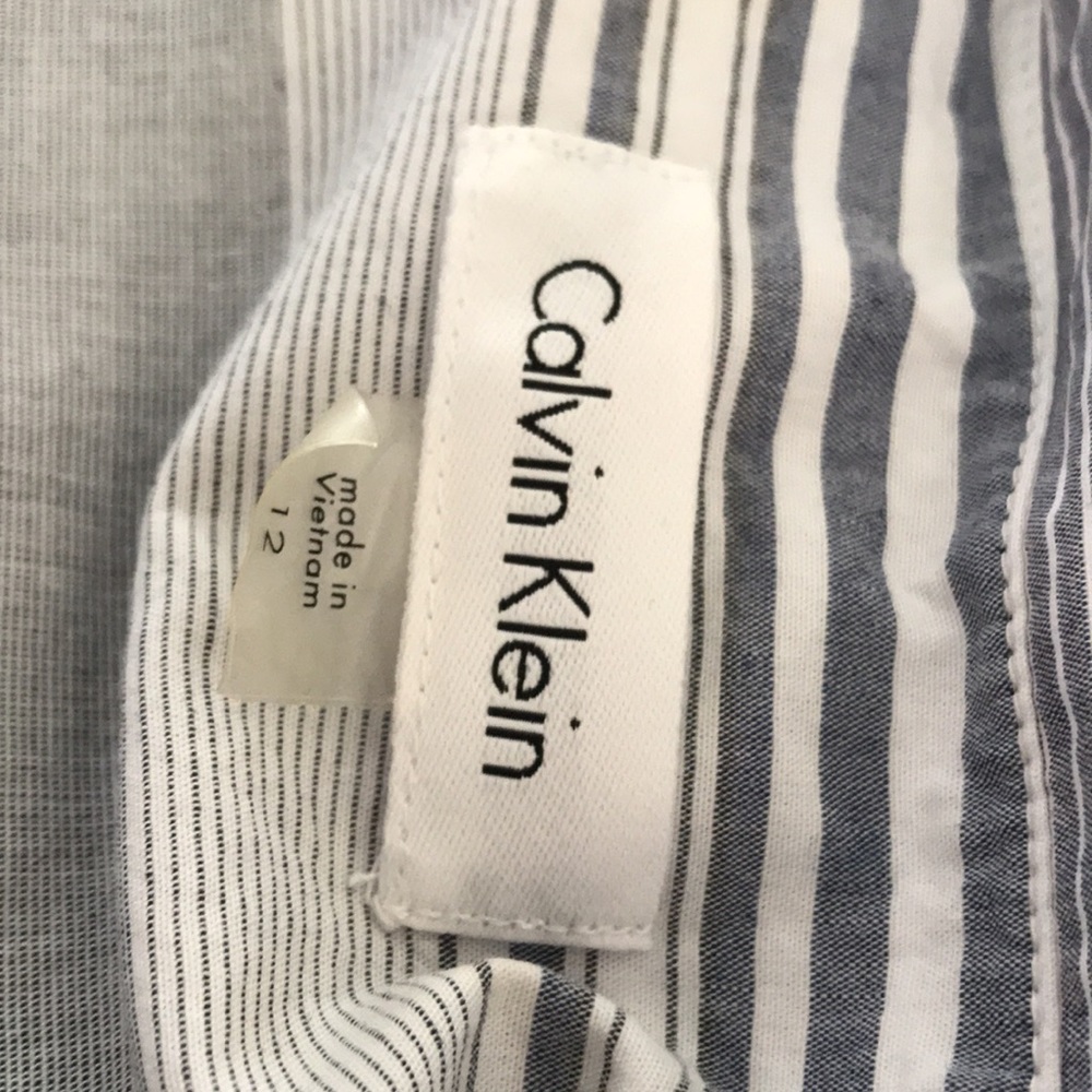 Calvin Klein Sleeveless Striped Wrap Maxi Dress in White and Light Blue - Picture 13 of 13